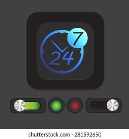 24 7 icon. open 24 hours a day and 7 days a week icons