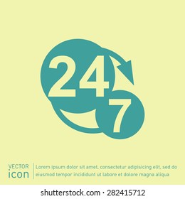24 7 icon. open 24 hours a day and 7 days a week icons
