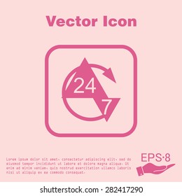 24 7 icon. open 24 hours a day and 7 days a week icons