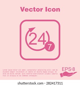 24 7 icon. open 24 hours a day and 7 days a week icons