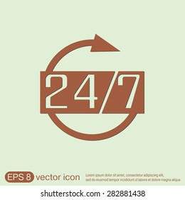 24 7 icon. open 24 hours a day and 7 days a week icons