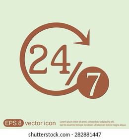 24 7 icon. open 24 hours a day and 7 days a week icons