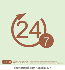 24 7 icon. open 24 hours a day and 7 days a week icons
