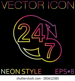 24 7 icon. open 24 hours a day and 7 days a week icons