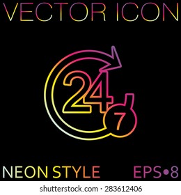 24 7 icon. open 24 hours a day and 7 days a week icons