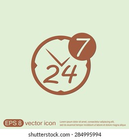 24 7 icon. open 24 hours a day and 7 days a week icons