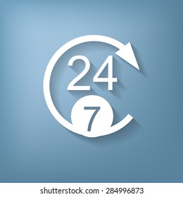 24 7 icon. open 24 hours a day and 7 days a week icons