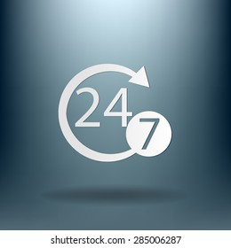 24 7 icon. open 24 hours a day and 7 days a week icons