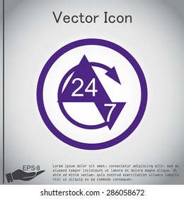 24 7 icon. open 24 hours a day and 7 days a week icons