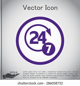 24 7 icon. open 24 hours a day and 7 days a week icons
