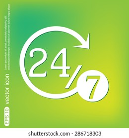 24 7 icon. open 24 hours a day and 7 days a week icons