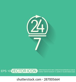 24 7 icon. open 24 hours a day and 7 days a week icons