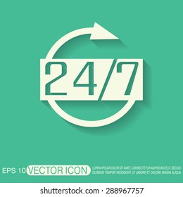 24 7 icon. open 24 hours a day and 7 days a week icons