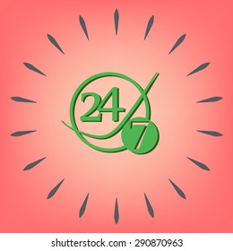 24 7 icon. open 24 hours a day and 7 days a week icons