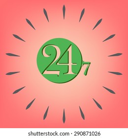 24 7 icon. open 24 hours a day and 7 days a week icons