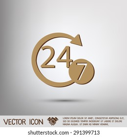 24 7 icon. open 24 hours a day and 7 days a week icons
