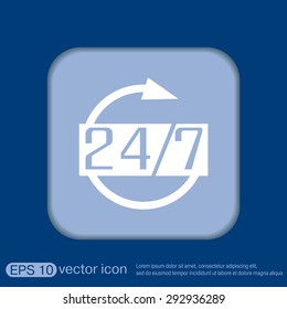 24 7 icon. open 24 hours a day and 7 days a week icons