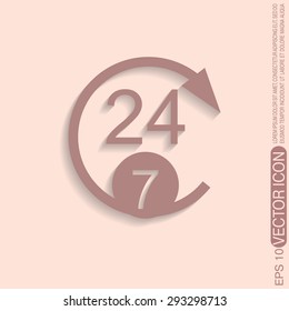 24 7 icon. open 24 hours a day and 7 days a week icons