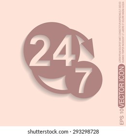 24 7 icon. open 24 hours a day and 7 days a week icons