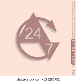 24 7 icon. open 24 hours a day and 7 days a week icons