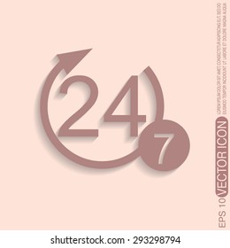24 7 icon. open 24 hours a day and 7 days a week icons 24/7