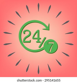 24 7 icon. open 24 hours a day and 7 days a week icons