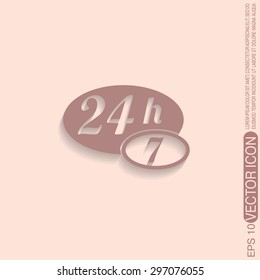 24 7 icon. open 24 hours a day and 7 days a week icons