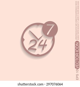 24 7 icon. open 24 hours a day and 7 days a week icons