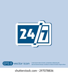 24 7 icon. open 24 hours a day and 7 days a week icons