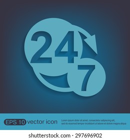 24 7 icon. open 24 hours a day and 7 days a week icons