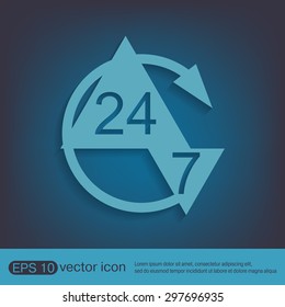 24 7 icon. open 24 hours a day and 7 days a week icons