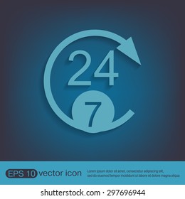 24 7 icon. open 24 hours a day and 7 days a week icons