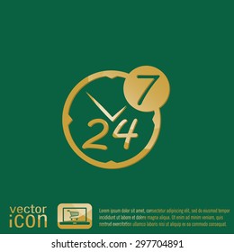 24 7 icon. open 24 hours a day and 7 days a week icons