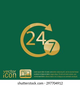 24 7 icon. open 24 hours a day and 7 days a week icons