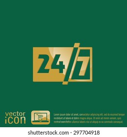 24 7 icon. open 24 hours a day and 7 days a week icons