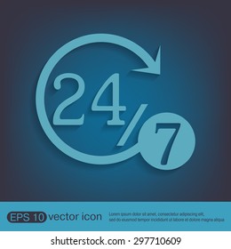 24 7 icon. open 24 hours a day and 7 days a week icons