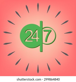 24 7 icon. open 24 hours a day and 7 days a week icons