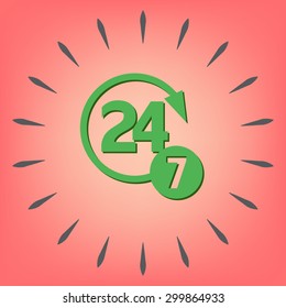 24 7 icon. open 24 hours a day and 7 days a week icons