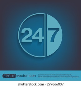 24 7 icon. open 24 hours a day and 7 days a week icons