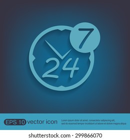 24 7 icon. open 24 hours a day and 7 days a week icons