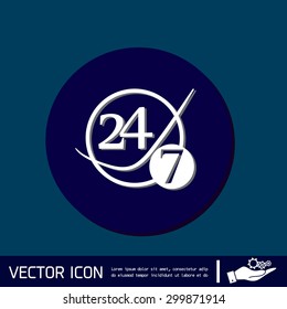24 7 icon. open 24 hours a day and 7 days a week icons