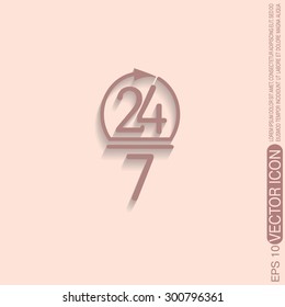 24 7 icon. open 24 hours a day and 7 days a week icons