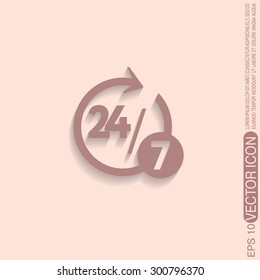 24 7 icon. open 24 hours a day and 7 days a week icons