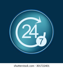 24 7 icon. open 24 hours a day and 7 days a week icons
