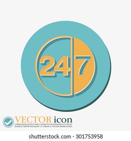 24 7 icon. open 24 hours a day and 7 days a week icons