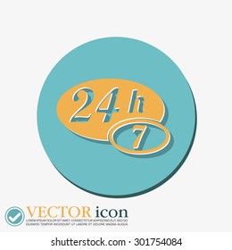 24 7 icon. open 24 hours a day and 7 days a week icons