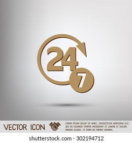 24 7 icon. open 24 hours a day and 7 days a week icons