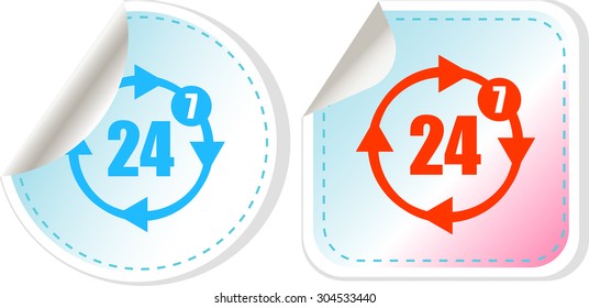 24 7 icon. open 24 hours a day and 7 days a week icons. isolated on white. Vector illustration