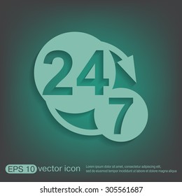 24 7 icon. open 24 hours a day and 7 days a week icons