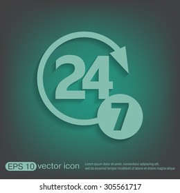 24 7 icon. open 24 hours a day and 7 days a week icons 24/7